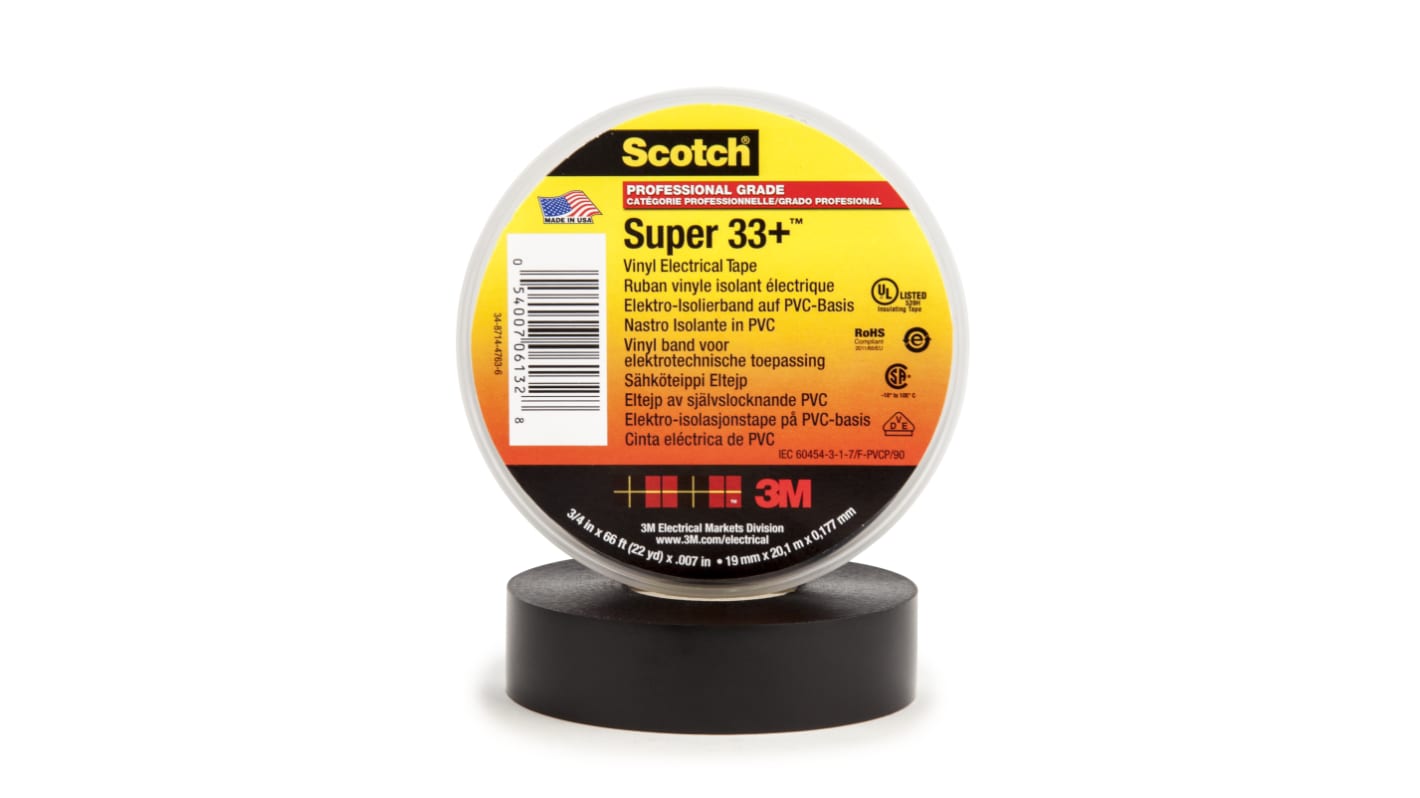 SUPER 33+ 20 X 19 3M Scotch Super 33+ Black PVC Electrical Tape, 19mm x 20m RS