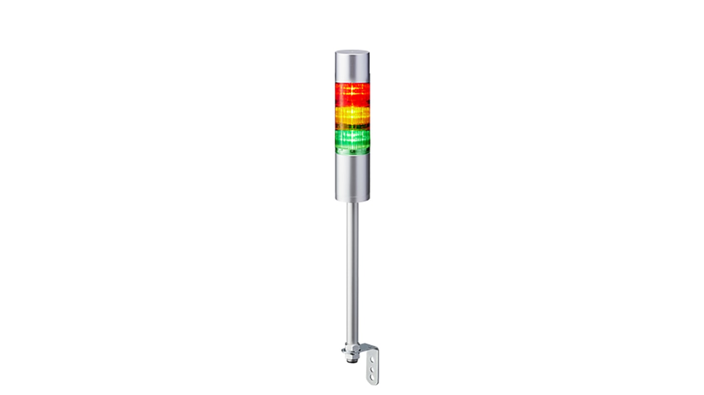 Torretta di segnalazione Patlite, 24 V c.c., LED, 3 elementi, lenti A colori, con Cicalino