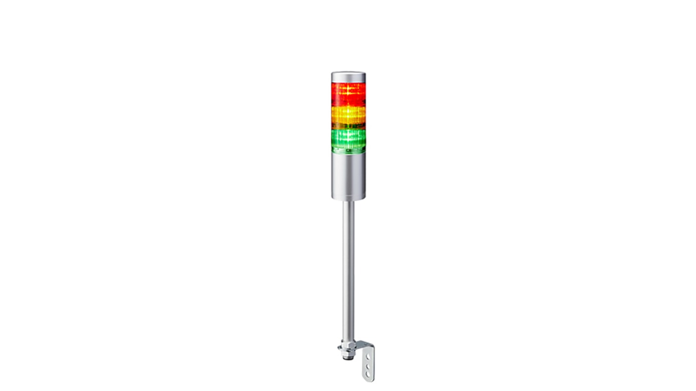 Patlite LR6 Series Coloured Signal Tower, 3 Lights, 24 V dc, Pole Mount