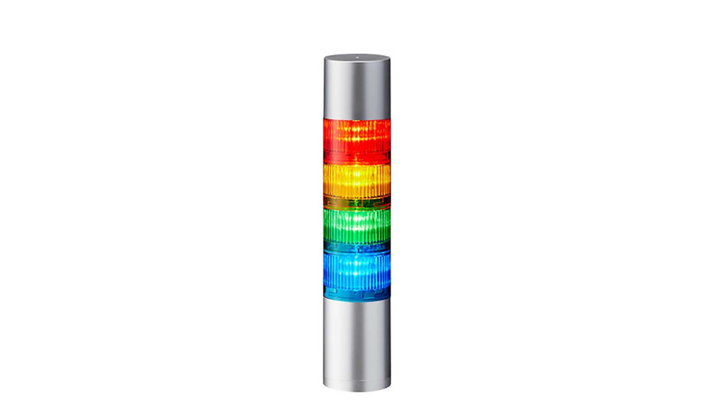 Columna de señalización Patlite LR6, LED, con 4 elementos de color, 90dB @ 1 m, 24 V dc