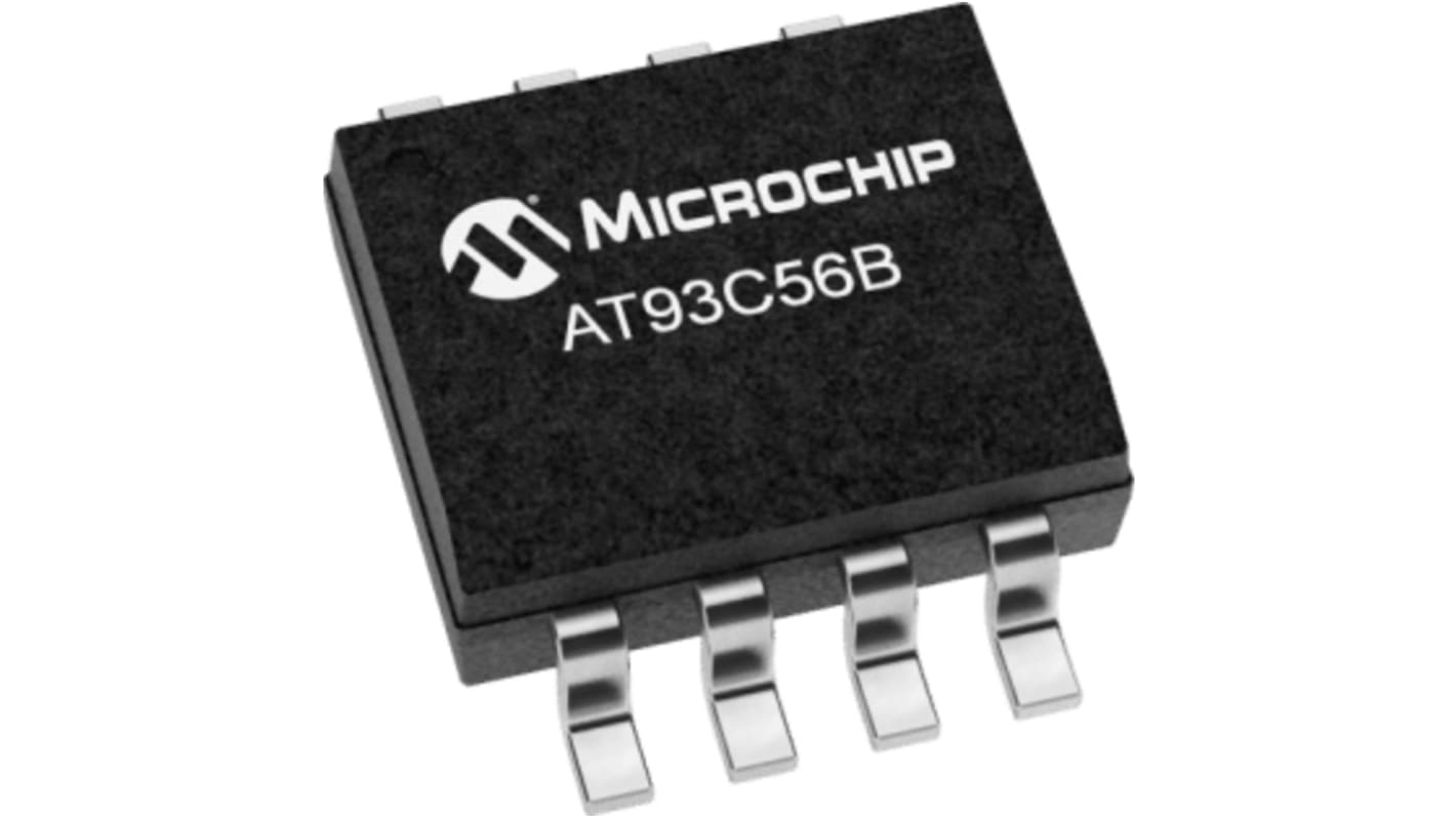 Chip EEPROM AT93C56B-SSHM-T Microchip, 2kbit, 128, 256 x, 8bit, Serie 3 Cables, 250ns, 8 pines SOIC