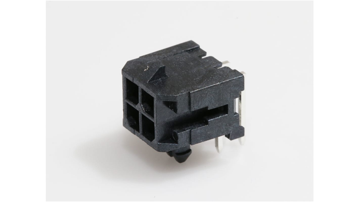 Conector macho para PCB Ángulo de 90° Molex serie Micro-Fit 3.0 de 4 vías, 2 filas, paso 3.0mm, para soldar, Montaje en