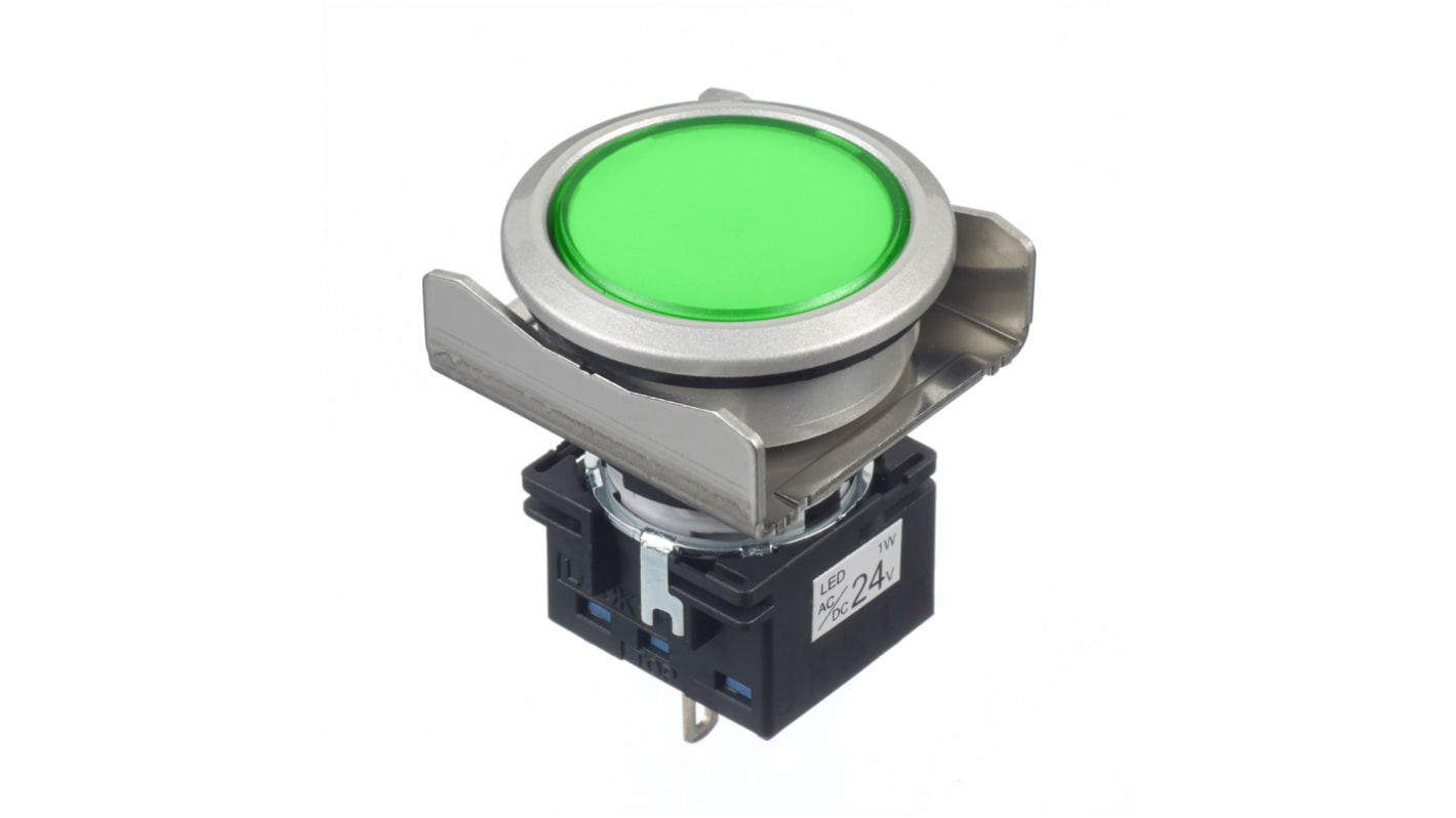 Idec, Flush Mount Green Pilot Light, 26mm Cutout, IP65, Round, 24V ac/dc