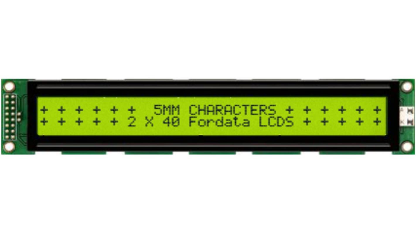 Fordata FC Alphanumerische LCD-Anzeige, Alphanumerisch Zweizeilig, 40 Zeichen, Hintergrund Gelbgrün reflektiv