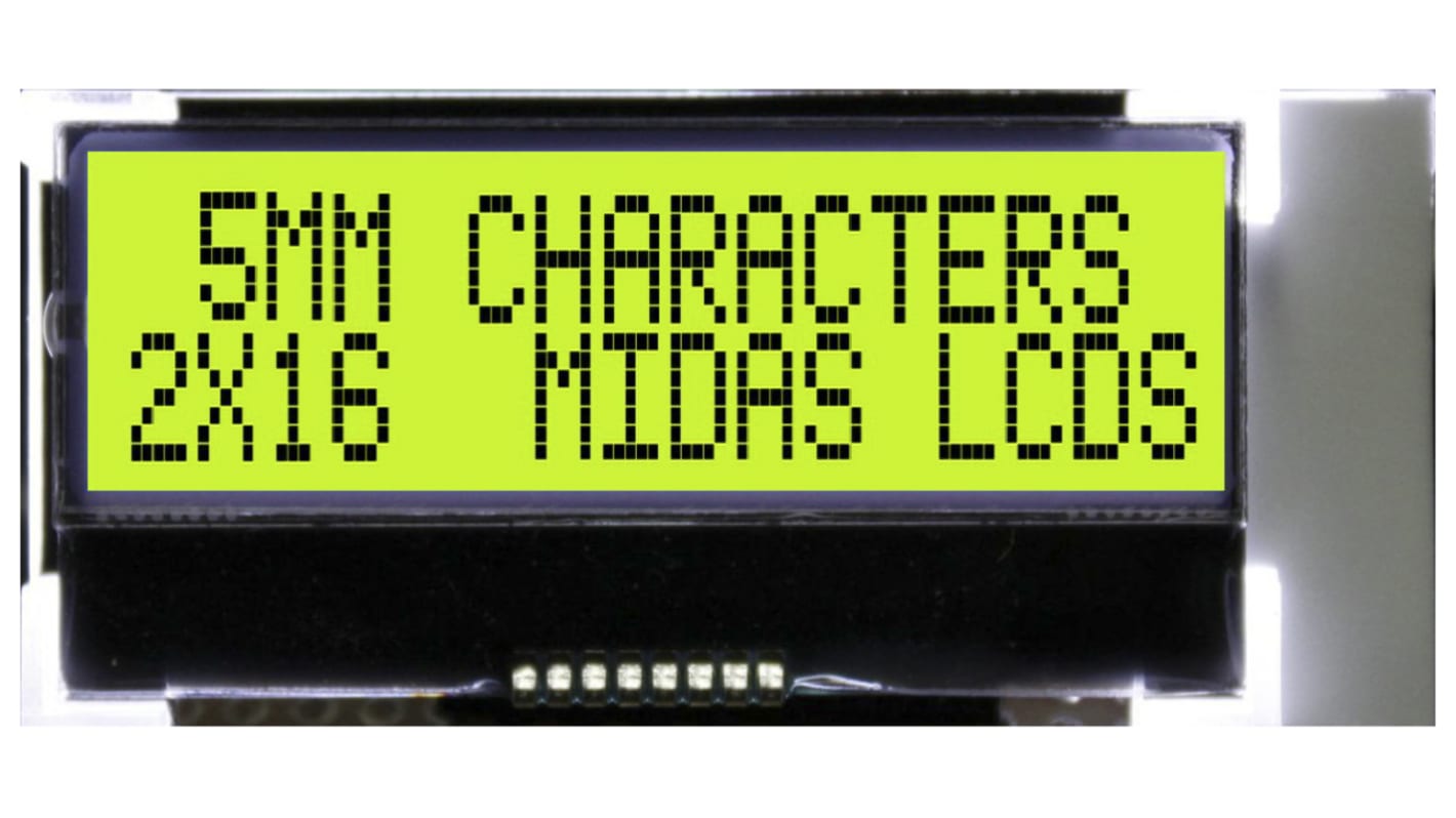 Monokróm LCD kijelző, Alfanumerikus, LED háttérvilágítás, háttérszín: Sárga-zöld