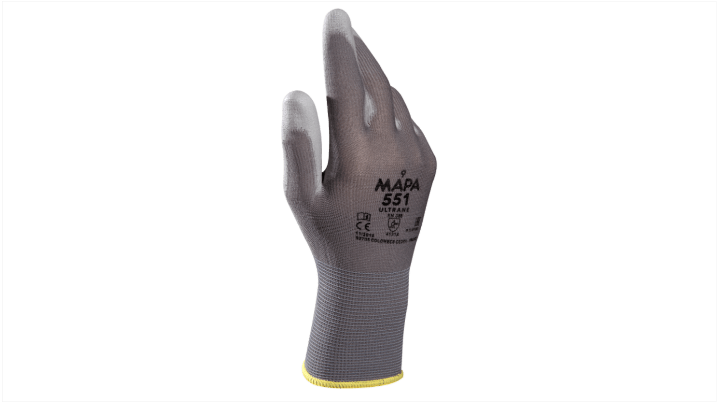 Mapa 551 ULTRANE 8 PR Grey Polyurethane Chemical Resistant Work Gloves, Size 8, Polyurethane Coating