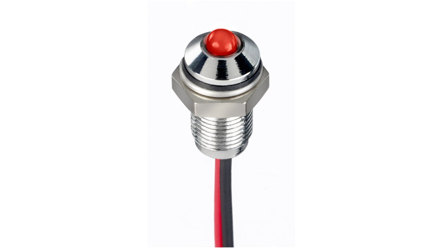 RS PRO Red Panel Mount Indicator, 1.8 → 3.3V dc, 6mm Mounting Hole Size, Lead Wires Termination, IP67