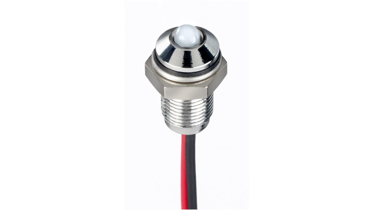 RS PRO White Panel Mount Indicator, 21.6 → 26.4V dc, 6mm Mounting Hole Size, Lead Wires Termination, IP67