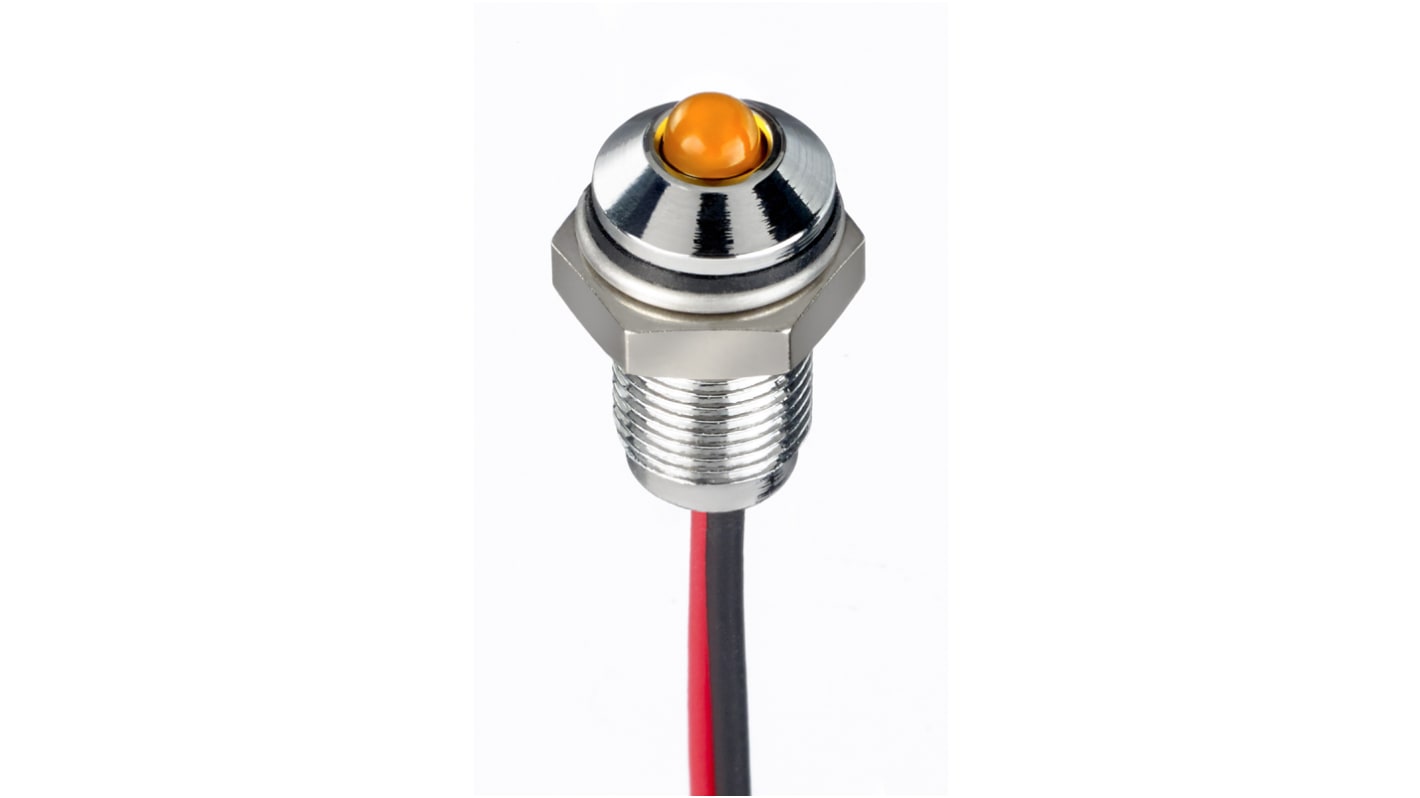 RS PRO Orange Panel Mount Indicator, 21.6 → 26.4V dc, 6mm Mounting Hole Size, Lead Wires Termination, IP67