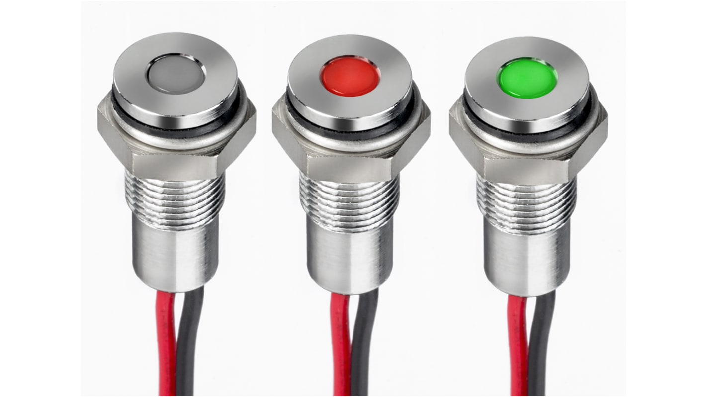 Voyant LED lumineux  Vert ; rouge RS PRO, dia. 6mm, 10.8 → 13.2V c.c., taille de la lampe 3 mm, IP67