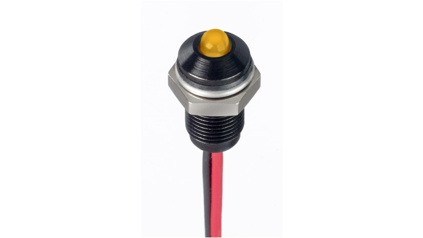 RS PRO Yellow Panel Mount Indicator, 1.8 → 3.3V dc, 6mm Mounting Hole Size, Lead Wires Termination, IP67