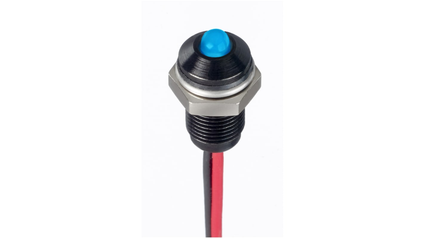 RS PRO Blue Panel Mount Indicator, 1.8 → 3.3V dc, 6mm Mounting Hole Size, Lead Wires Termination, IP67