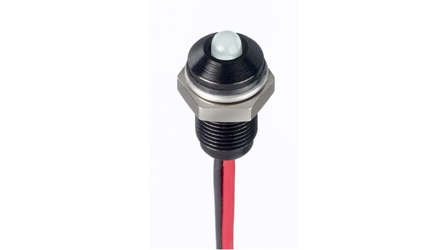 RS PRO White Panel Mount Indicator, 1.8 → 3.3V dc, 6mm Mounting Hole Size, Lead Wires Termination, IP67