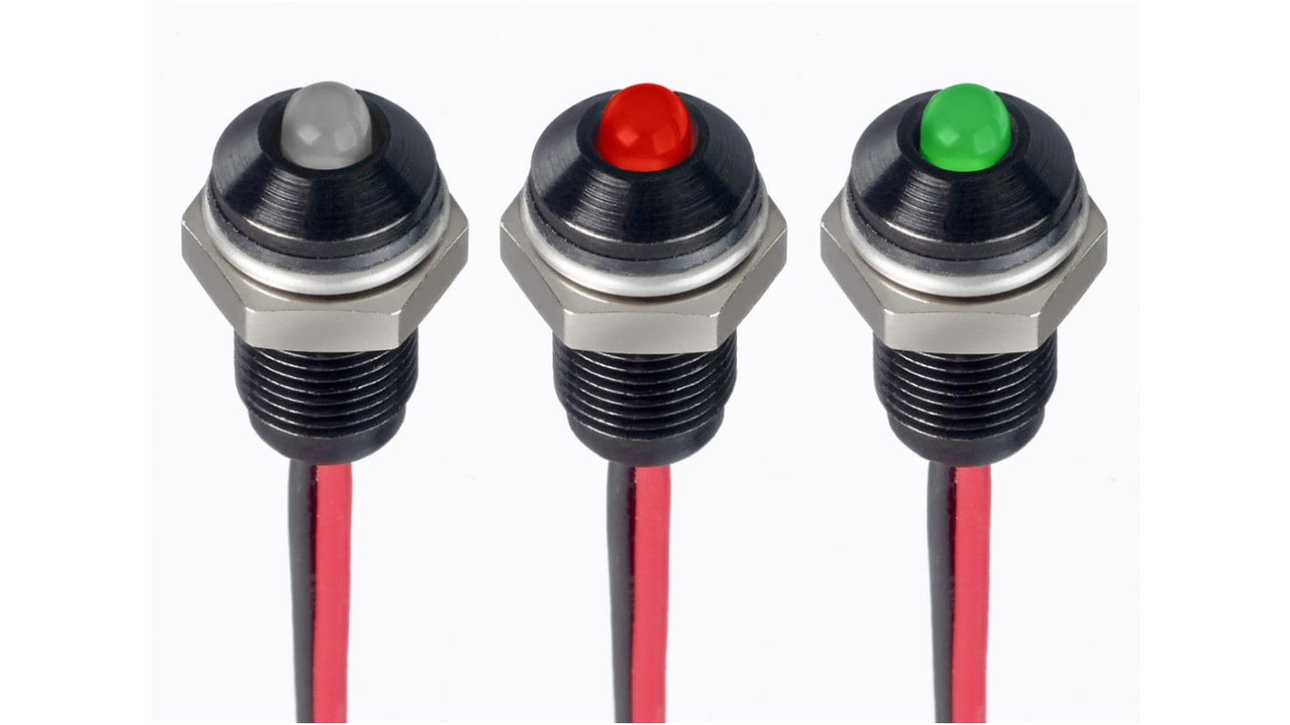 RS PRO Green, Red Panel Mount Indicator, 1.8 → 3.3V dc, 6mm Mounting Hole Size, Lead Wires Termination, IP67