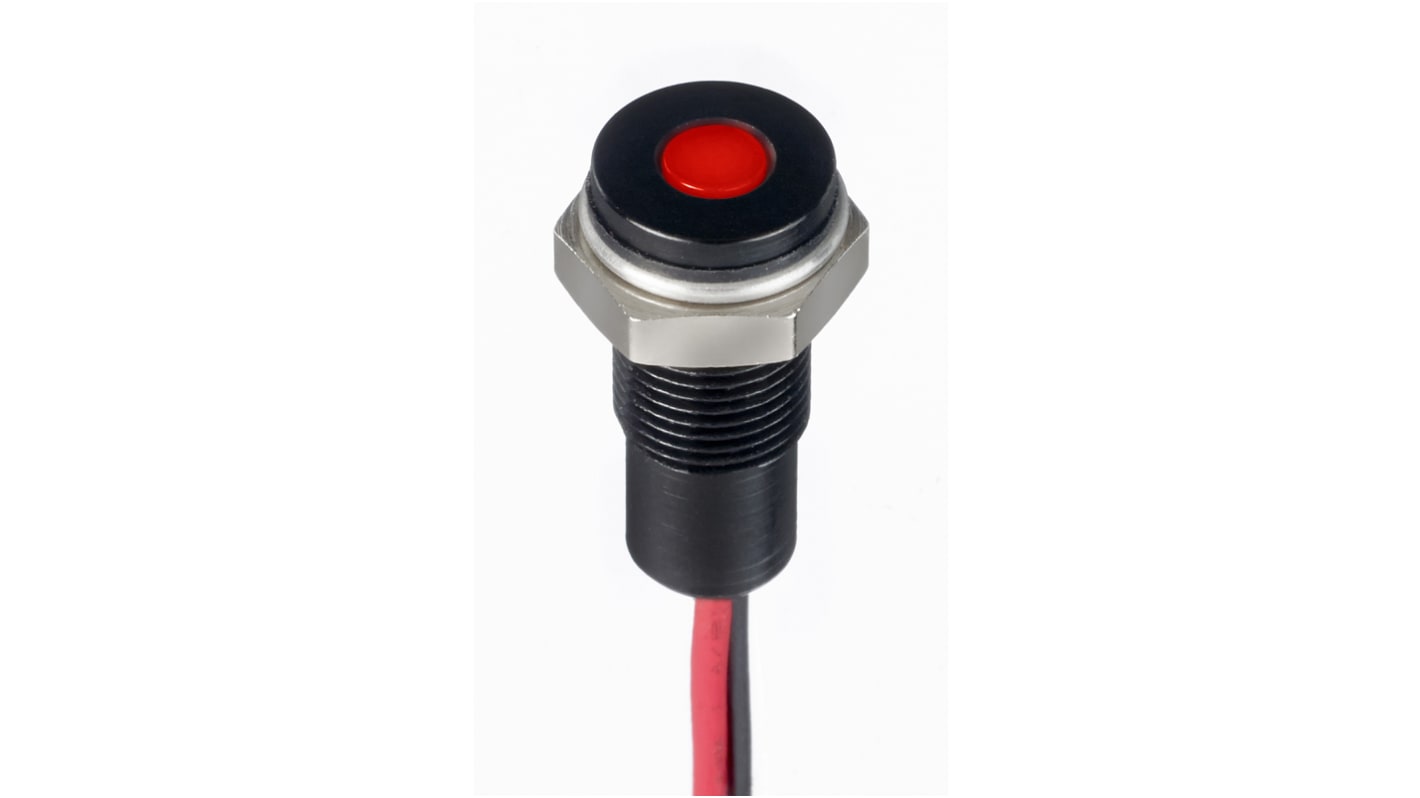 RS PRO Red Panel Mount Indicator, 1.8 → 3.3V dc, 6mm Mounting Hole Size, Lead Wires Termination, IP67