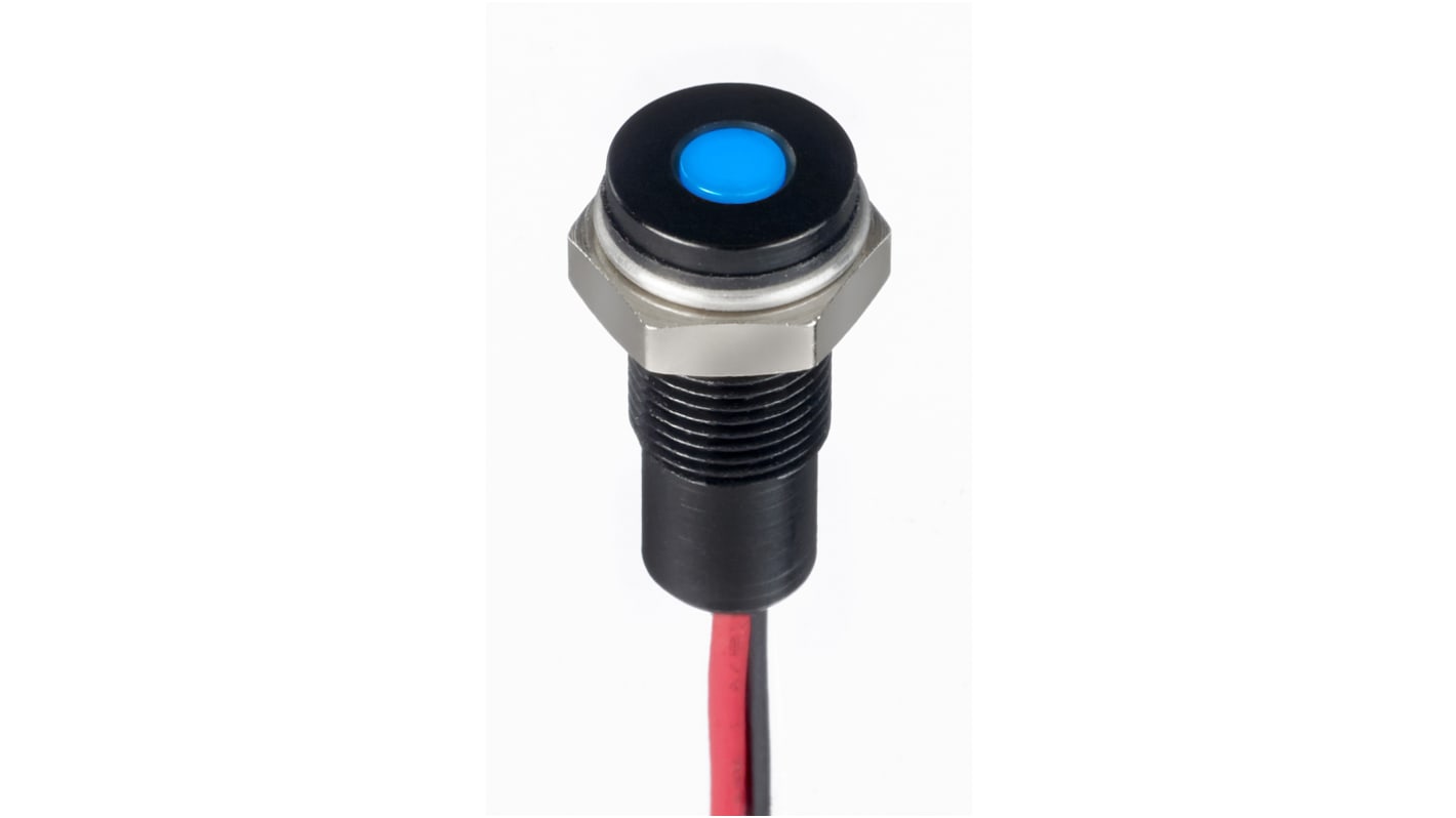 RS PRO Blue Panel Mount Indicator, 1.8 → 3.3V dc, 6mm Mounting Hole Size, Lead Wires Termination, IP67