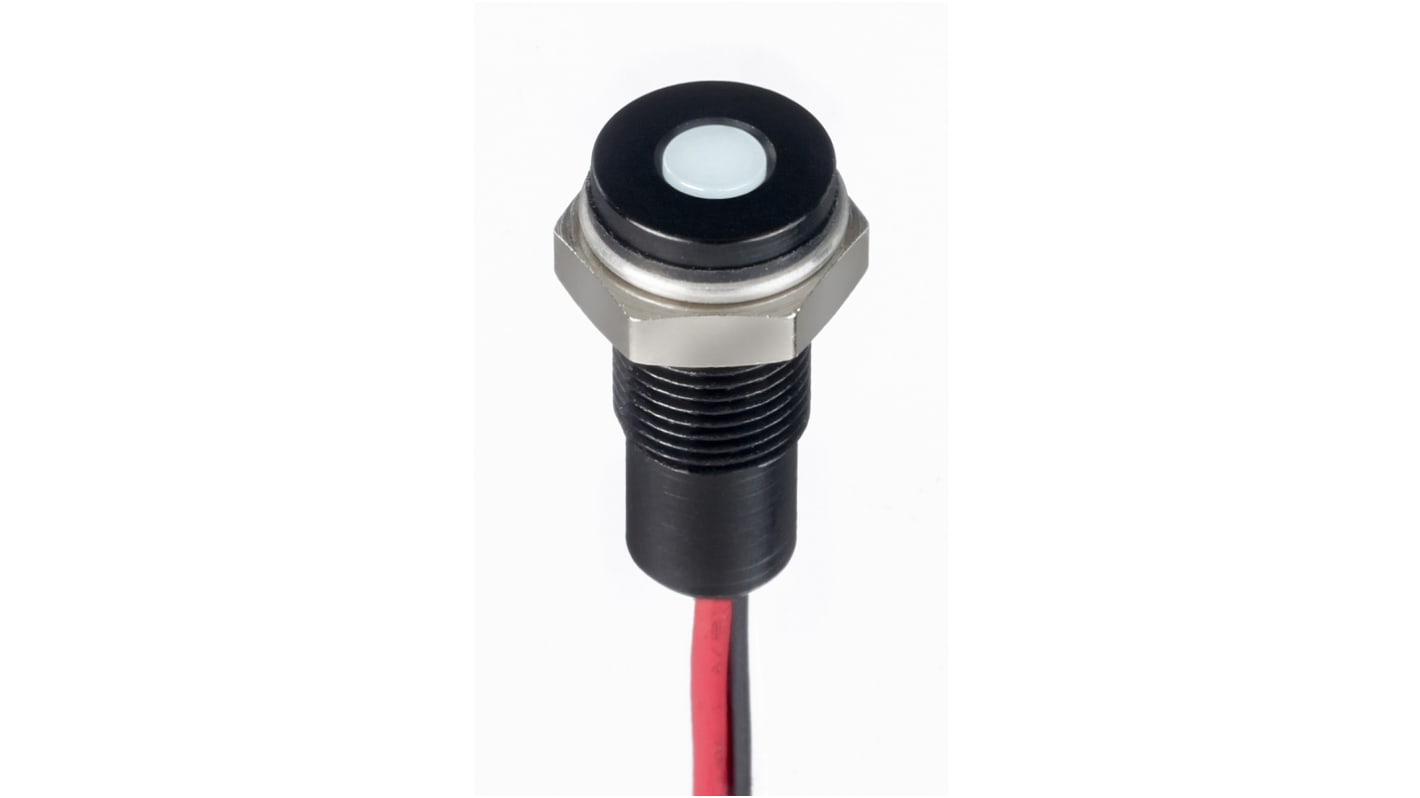 RS PRO White Panel Mount Indicator, 1.8 → 3.3V dc, 6mm Mounting Hole Size, Lead Wires Termination, IP67