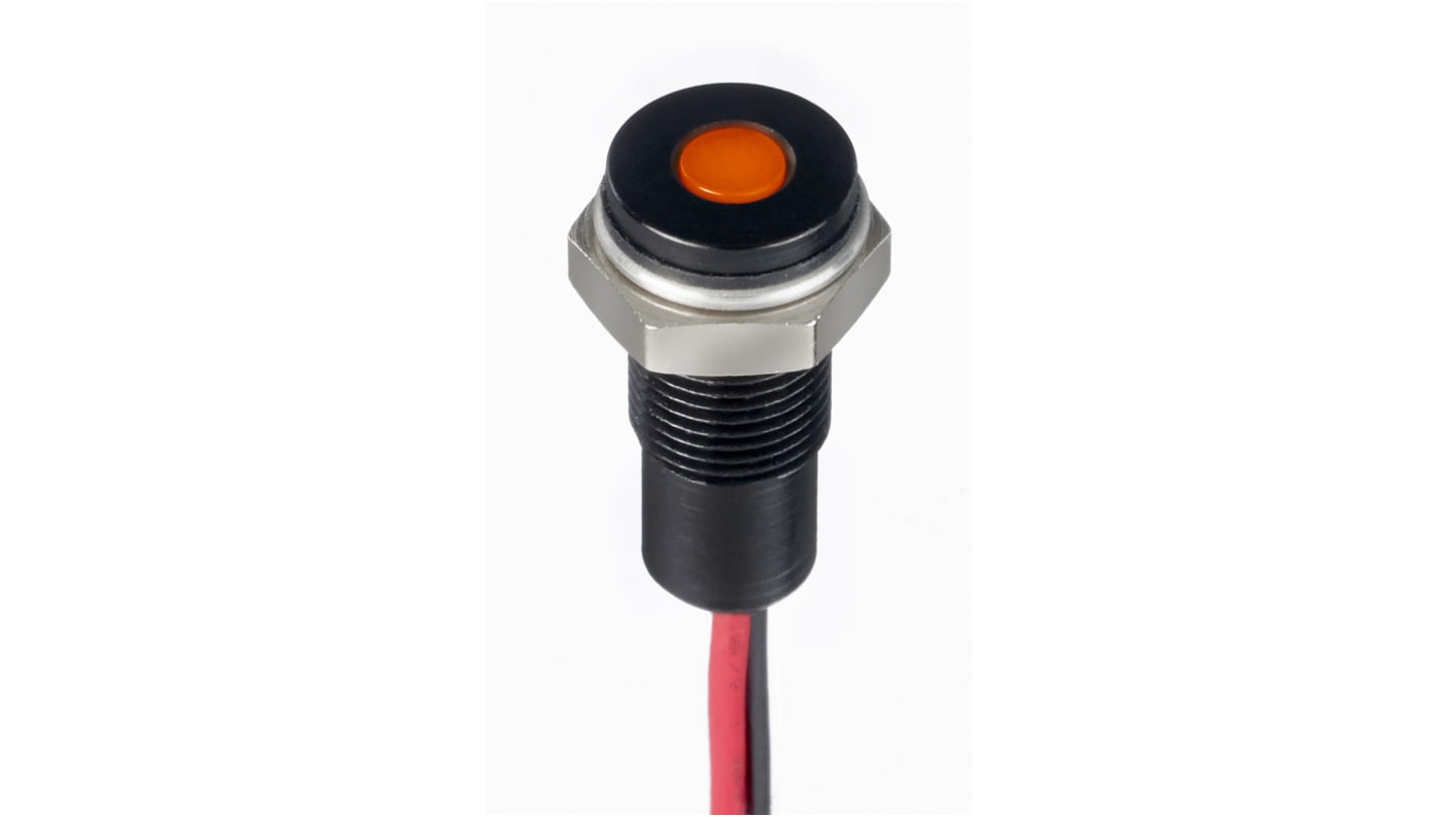 RS PRO Orange Panel Mount Indicator, 1.8 → 3.3V dc, 6mm Mounting Hole Size, Lead Wires Termination, IP67