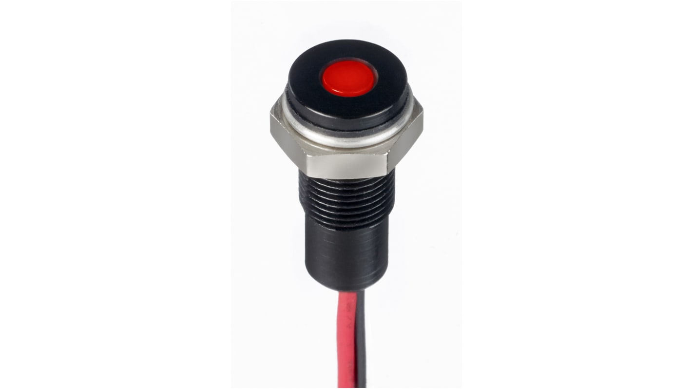 RS PRO Red Panel Mount Indicator, 10.8 → 13.2V dc, 6mm Mounting Hole Size, Lead Wires Termination, IP67