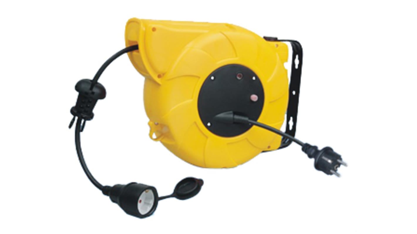 Enrollacable RS PRO, long. cable 16m, rebobinado automático, 1 toma ...