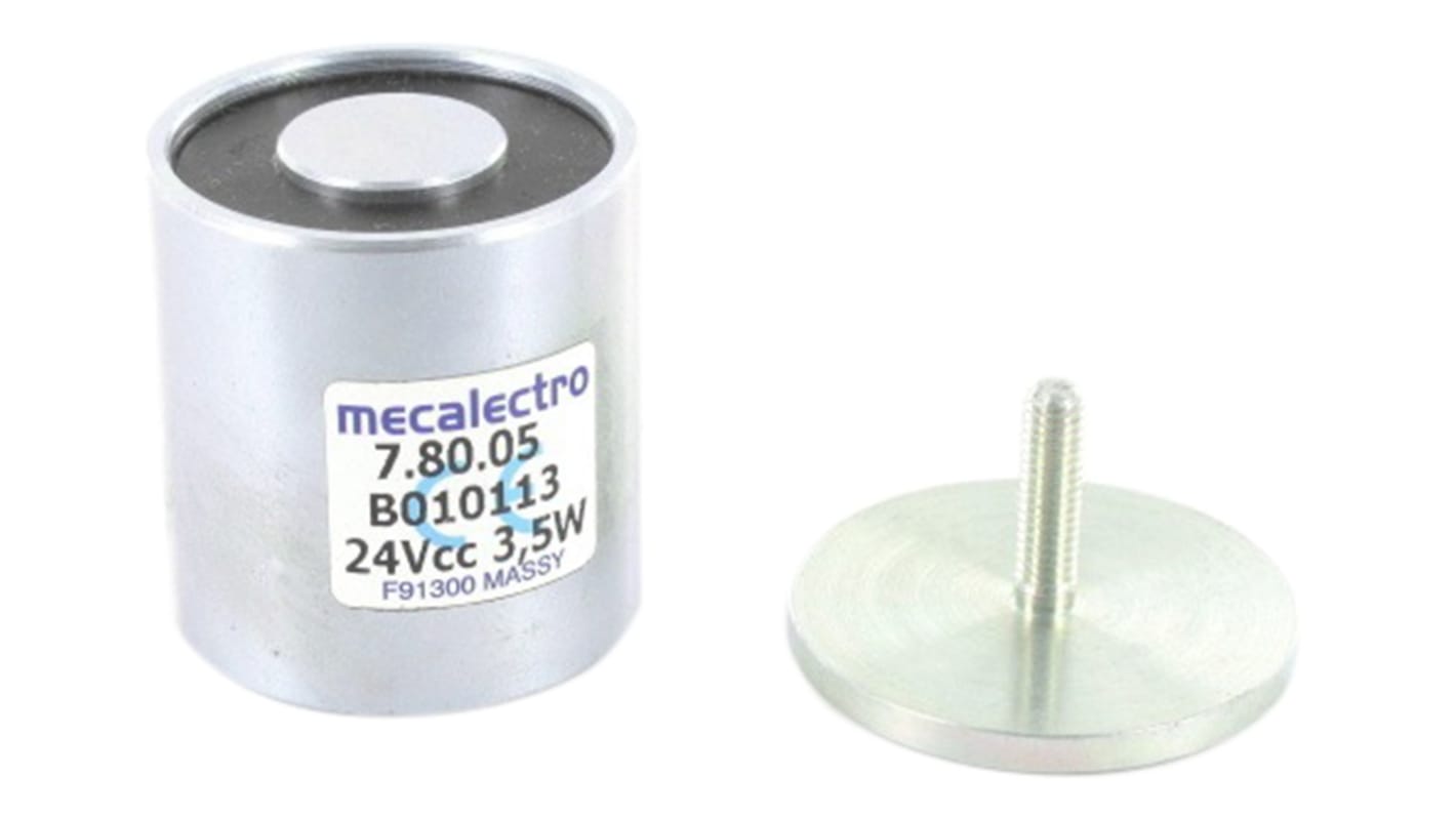 Retenedor magnético Mecalectro, alimentación 24V dc, fuerza de retención 120N, Ø 30mm, long. 50mm, anch. 30mm