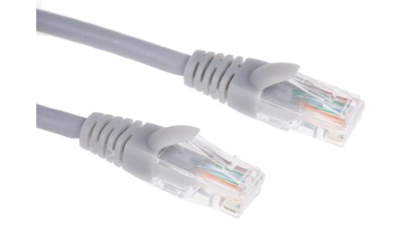 RS PRO Cat5 Male RJ45 to Male RJ45 Ethernet Cable, U/UTP, Grey HDPE Sheath, 250mm, Low Smoke Zero Halogen (LSZH)