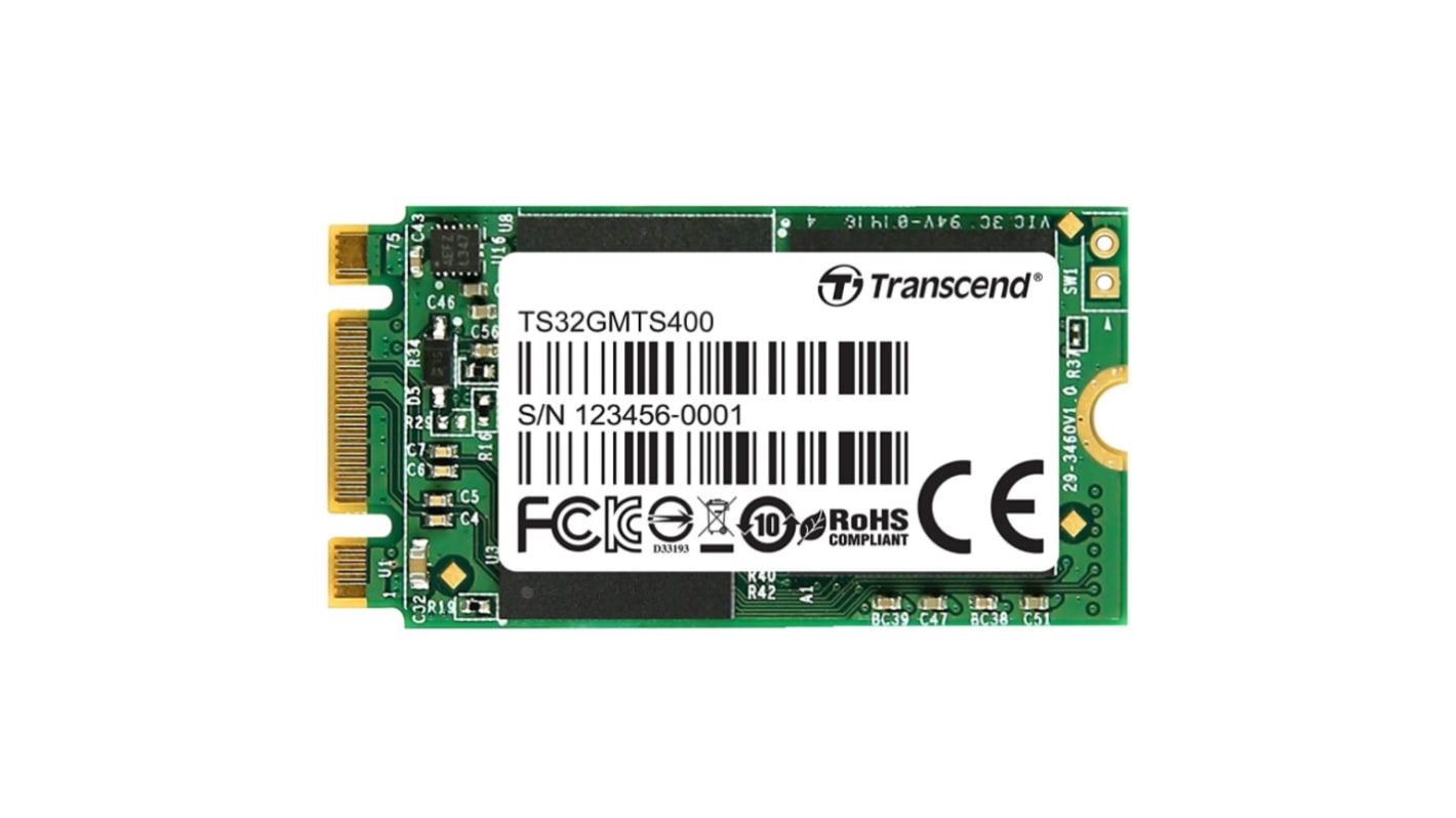 Transcend MTS400, M.2 Intern HDD-Festplatte SATA III Industrieausführung, MLC, 32 GB, SSD