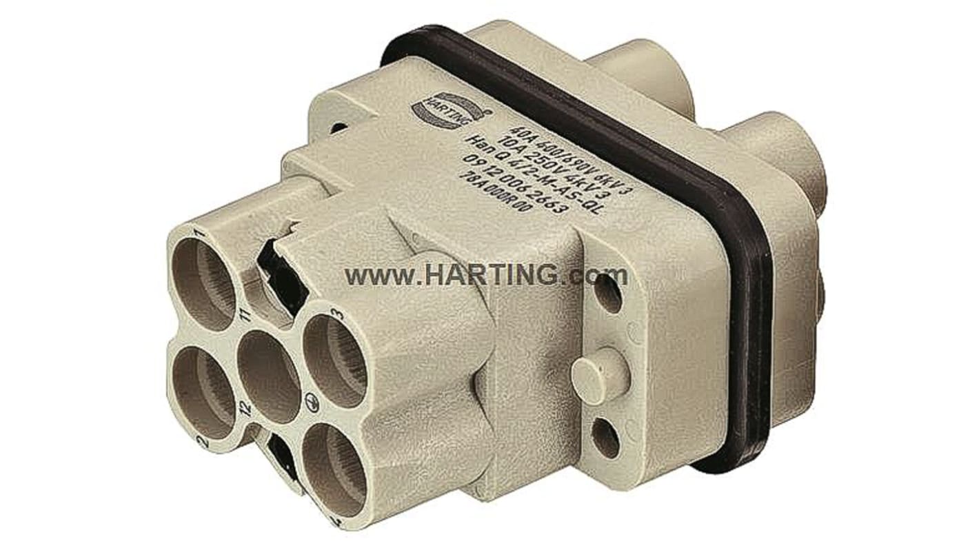 HARTING Heavy Duty Power Connector Insert, 40A, Male, Han Q Series, 6 Contacts