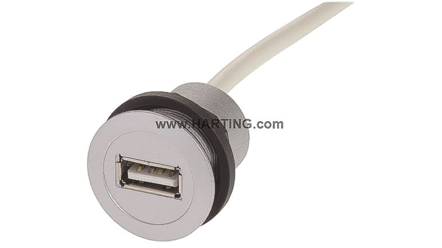 Conector USB HARTING 09454521921, Hembra, , 1 puerto puertos, Ángulo recto IP20, Montaje en Panel, Versión 2.0,