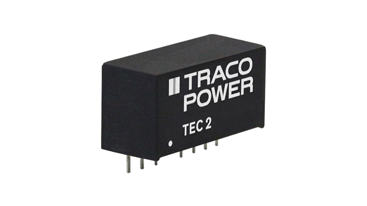 TRACOPOWER TEC 2 DC-DC Converter, 3.3V dc/ 500mA Output, 18 → 36 V dc Input, 2W, Through Hole, +95°C Max Temp