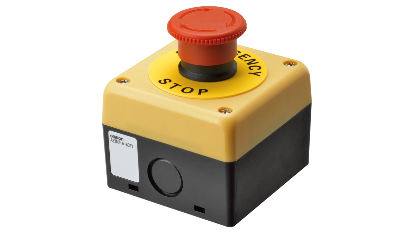 Omron A22NE-P Series Twist Release Emergency Stop Push Button, Surface Mount, 2NC, IP65