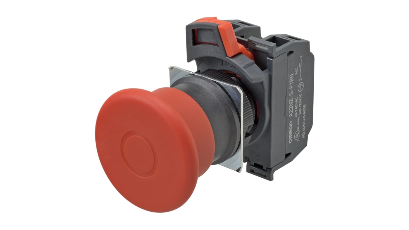 Omron A22NE-P Series Pull Release Emergency Stop Push Button, Panel Mount, 22mm Cutout, 2NC, IP65