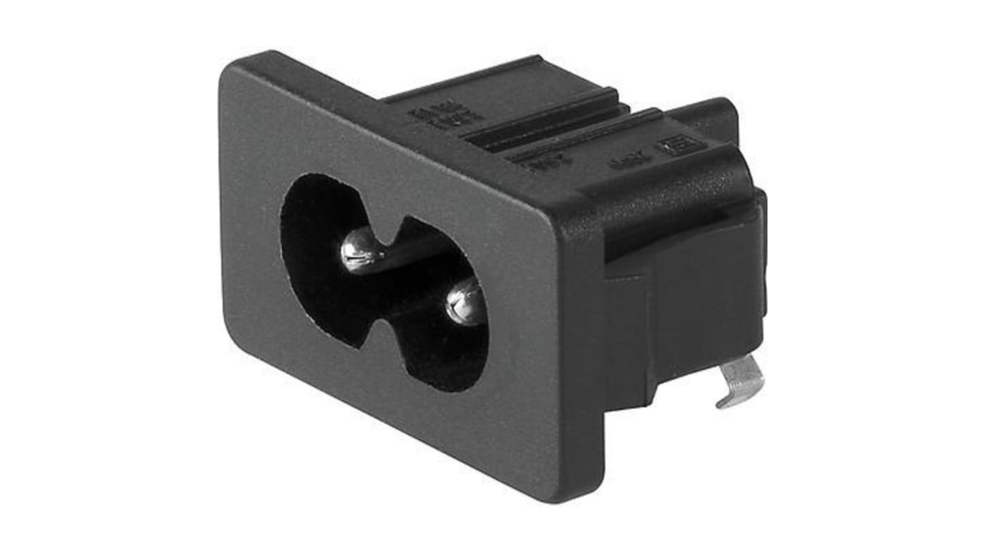 Conector IEC C8 macho Schurter, Encaje a Presión, 250 V, 2.5A