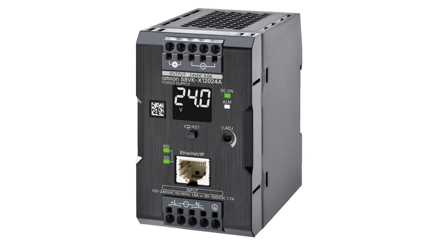 Omron S8VK-X Switch Mode DIN Rail Power Supply, 230V ac ac, dc Input, 24V dc dc Output, 5A Output, 120W