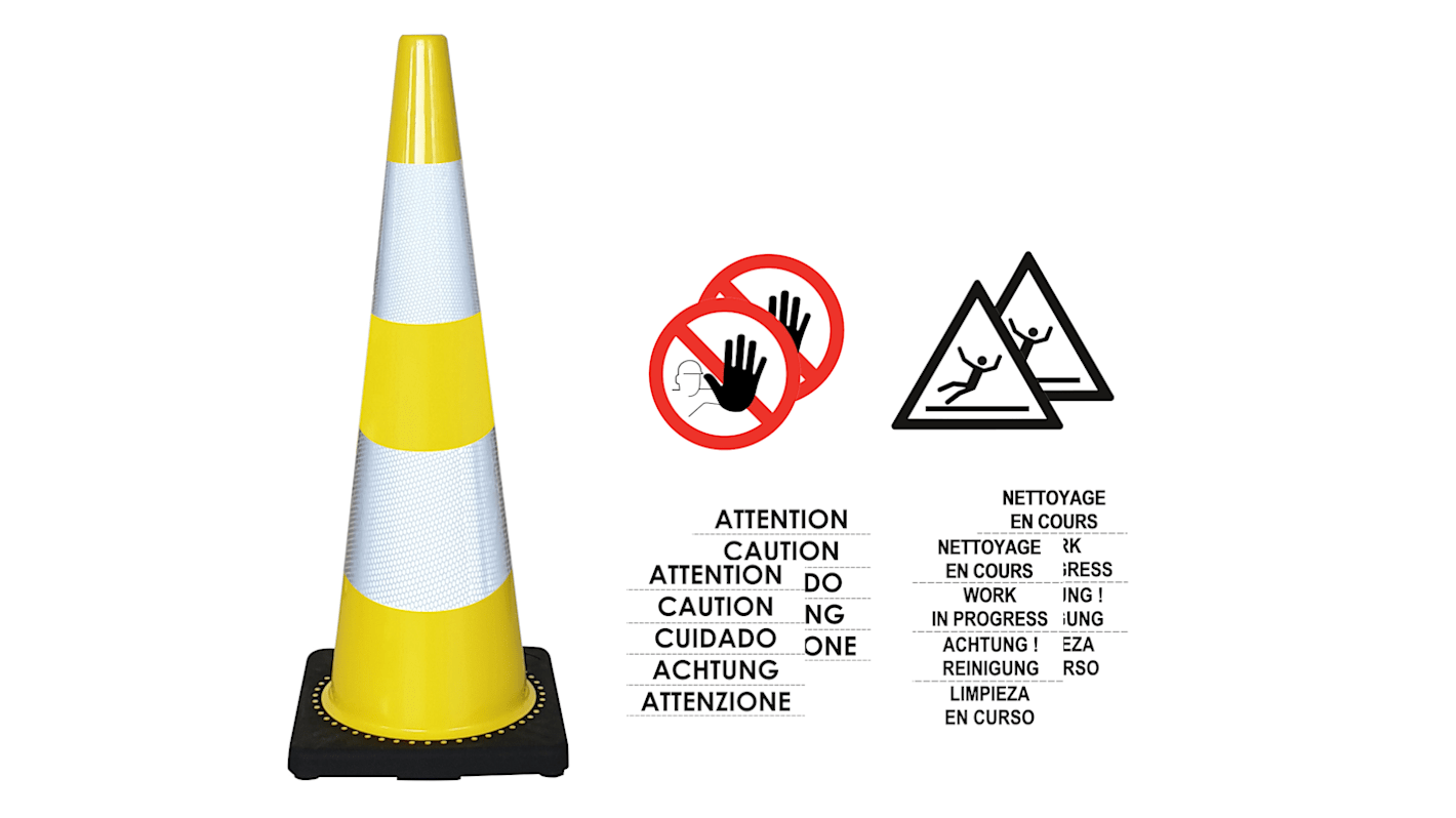 RS PRO Yellow 900 mm PVC Safety Cone