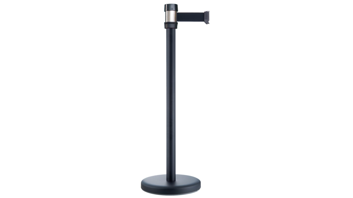 RS PRO Black Steel Retractable Barrier, 2m, Black Tape