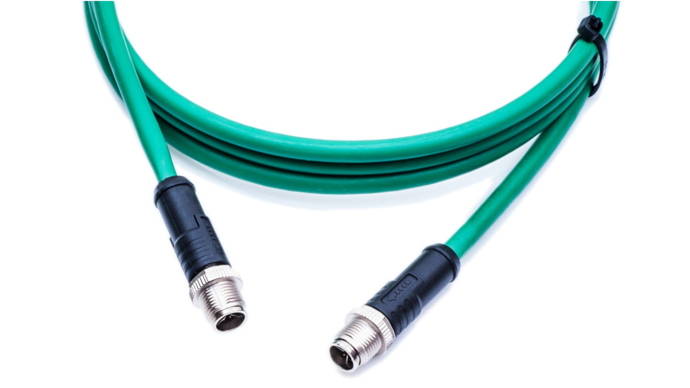 Cable de conexión Amphenol Industrial, con. A M12 Macho, 8 polos, con. B M12 Macho, 8 polos, cod.: X, long. 10m, 50 V