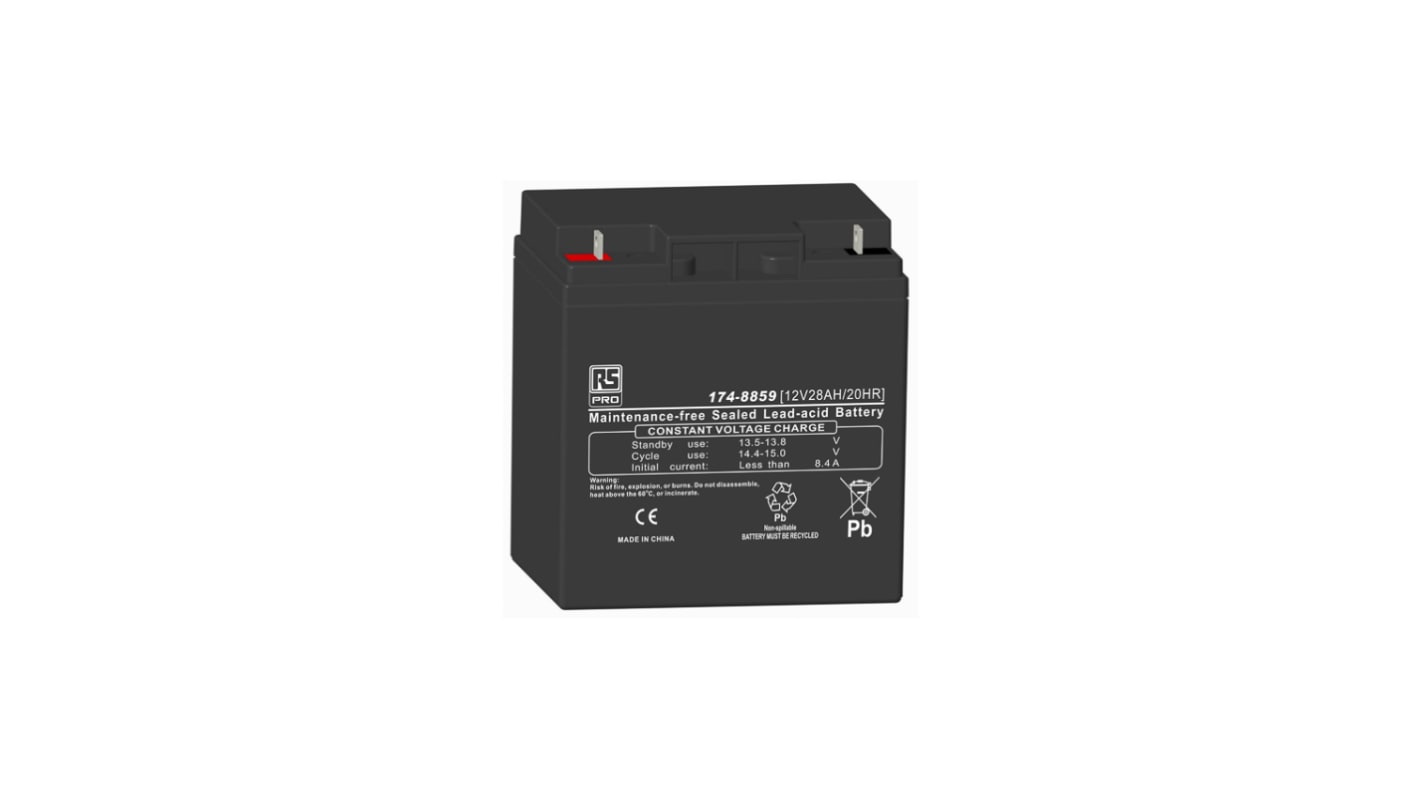 RS PRO 12V T3-A Sealed Lead Acid Battery, 28Ah