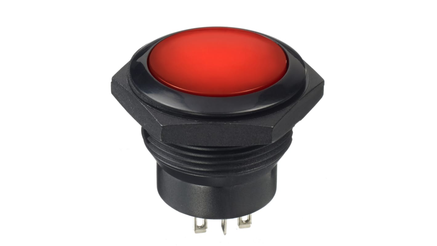 APEM Illuminated Push Button Switch, Momentary, Panel Mount, 30mm Cutout, DPDT, Red LED, 12V dc