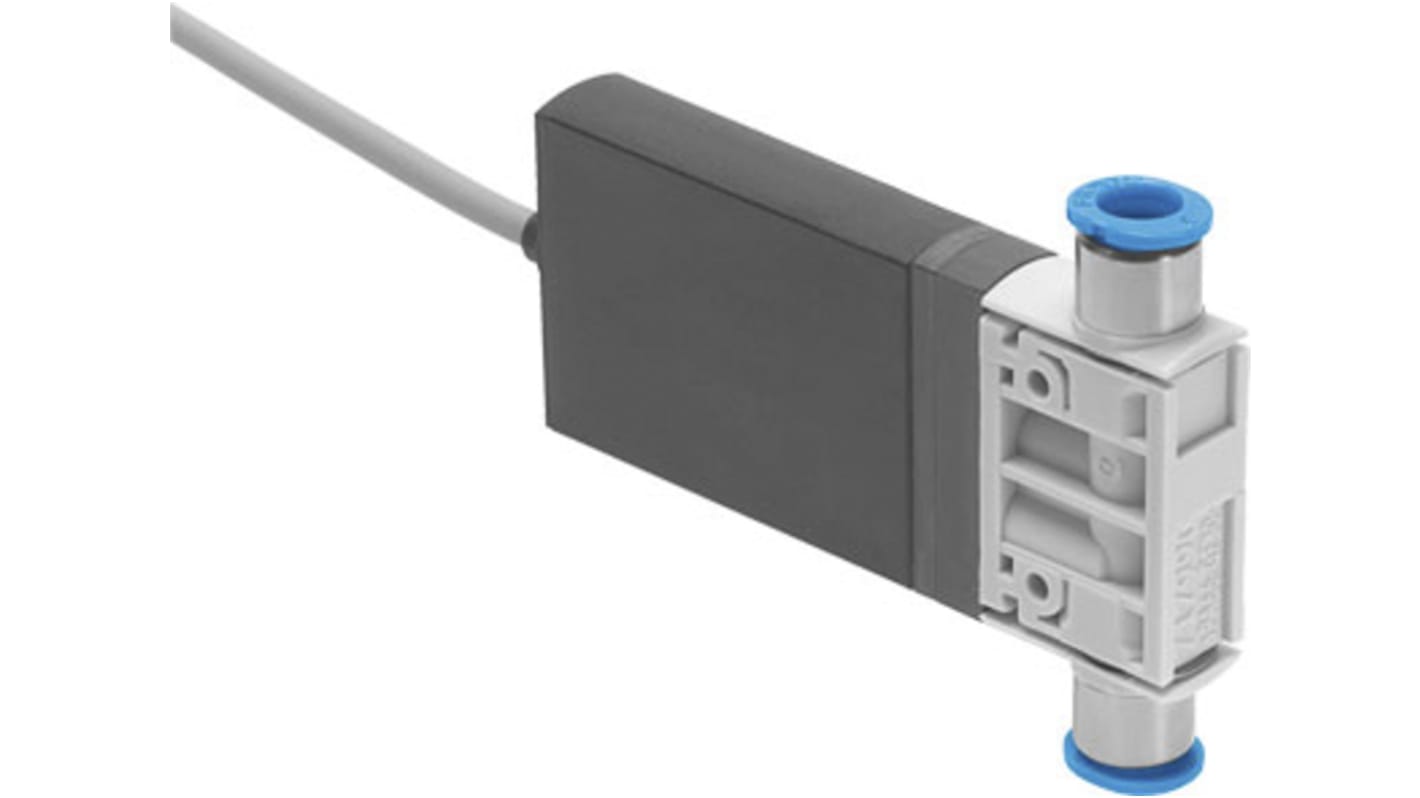 Electrodistributeur piloté Festo serie MHJ fonction 2/2, Closed, Monostable, Electrique, Enfichable 6 mm, 24V c.c.