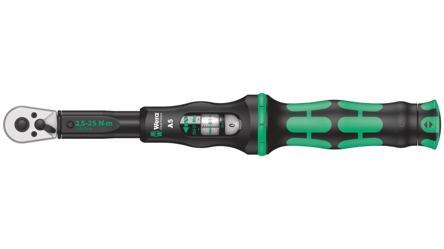 Wera Click-Torque A 6 Click Torque Wrench, 2.5 → 25Nm, 1/4 in Drive, Hex Drive