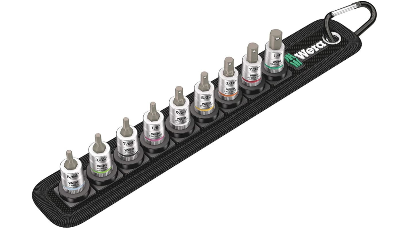 Wera 9-Piece Imperial 1/4 in Bit Socket Set , Hex Bit