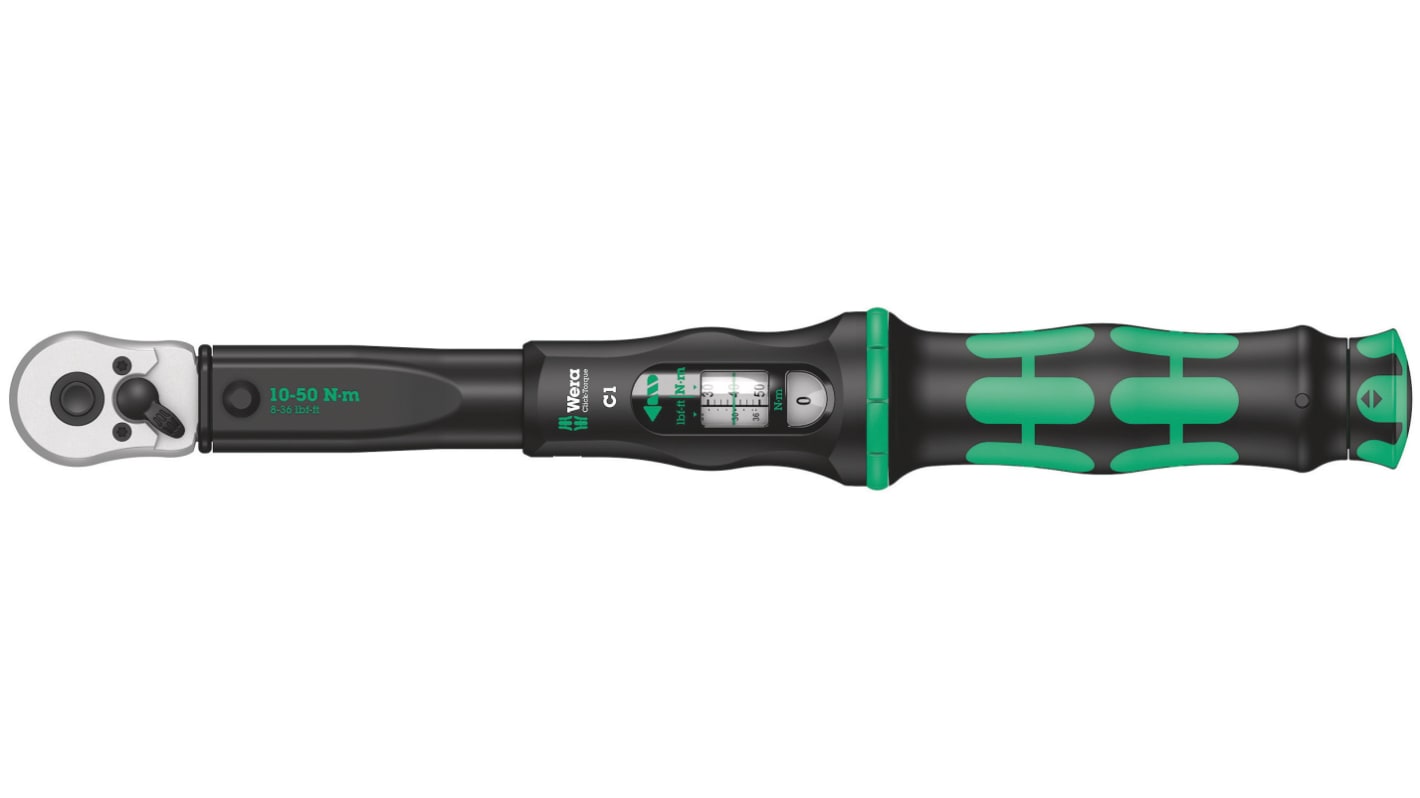 Wera Click-Torque C 1 Click Torque Wrench, 10 → 50Nm, 1/2 in Drive, Square Drive, 35mm Insert