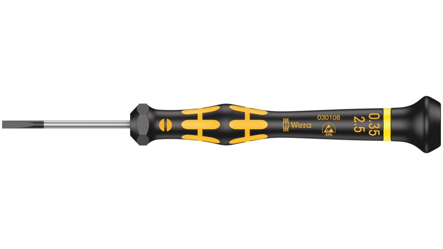 Wera Slotted Precision Screwdriver, 2.5 x 0.35 mm Tip, 40 mm Blade, 137 mm Overall