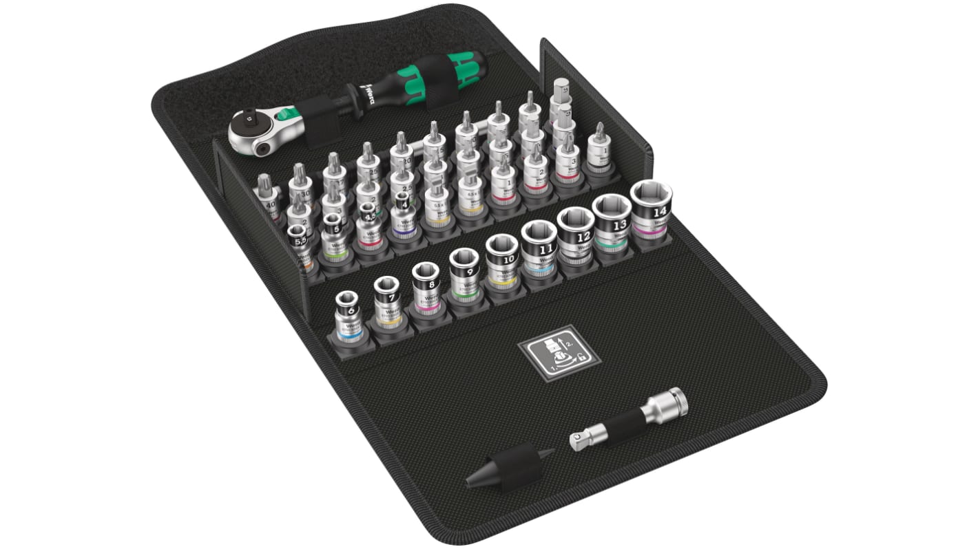 Wera 42-Piece Metric 1/4 in Standard Socket/Bit Set with Ratchet, 6 point; Hex Bit; Phillips Bit; Pozidriv Bit; Slotted