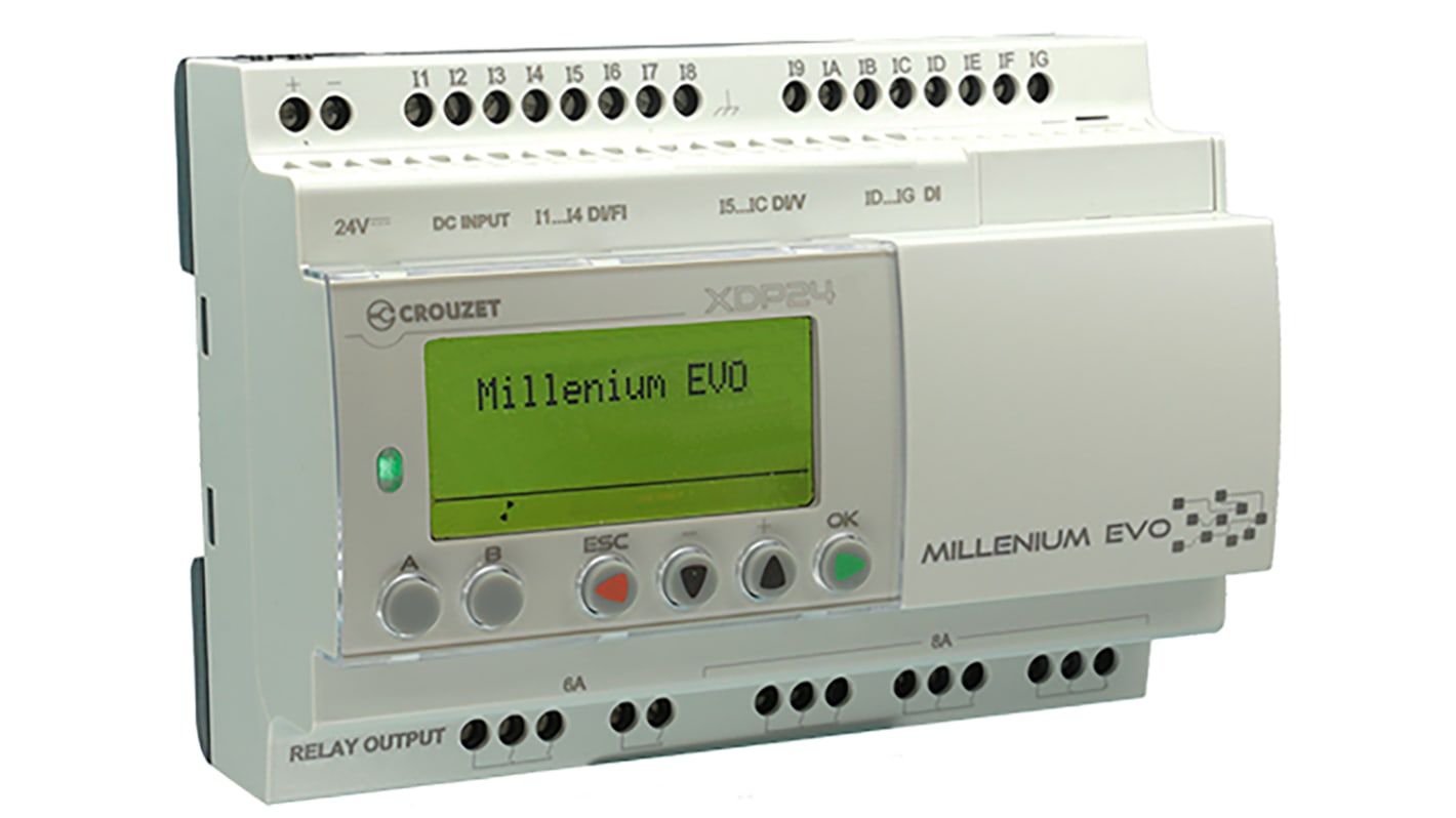 CPU PLC Crouzet Millenium Evo, ingressi: 16 (Digitali), uscite: 8, 16/8 I/O, 24 V c.c.