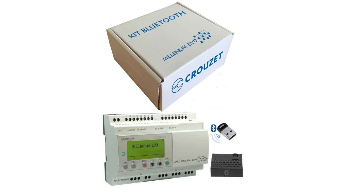 Crouzet PLC CPU kezdőcsomag Millenium Evo, RJ45, SMTP, SSL, TCP, UDP, USB, 16/8 I/O elem, DIN-sín