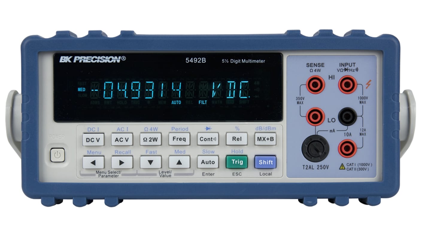 BK Precision 5492B Bench Digital Multimeter, True RMS, 12A ac Max, 12A dc Max, 750V ac Max - RS Calibrated