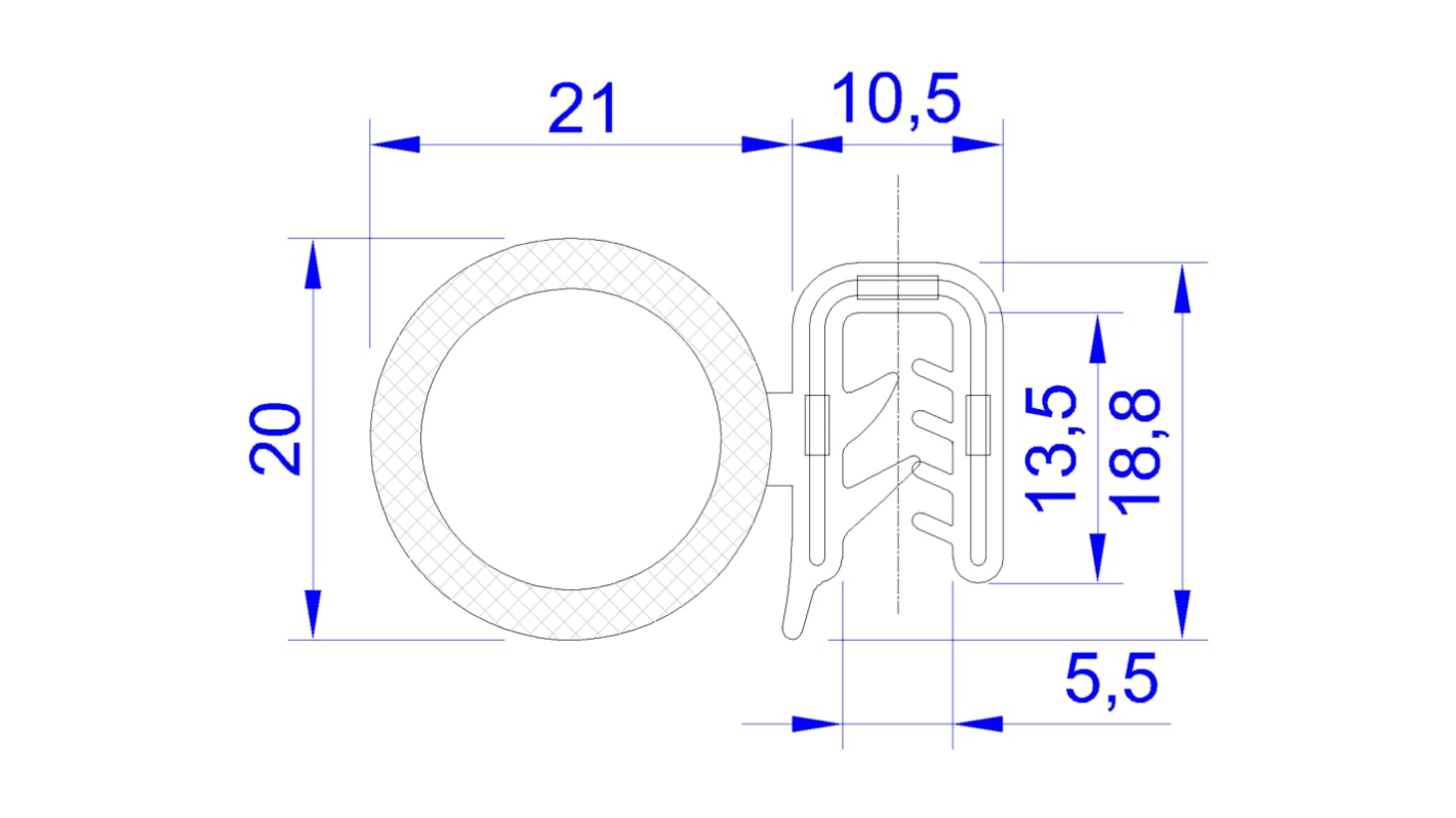 RS PRO Türdichtung, , EPDM, Schwarz, B. 31.5mm, H. 20 mm, L. 20m