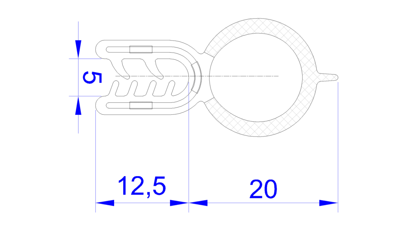 Protection de bordure RS PRO en EPDM Noir, 20m x 32,5 mm x 16mm